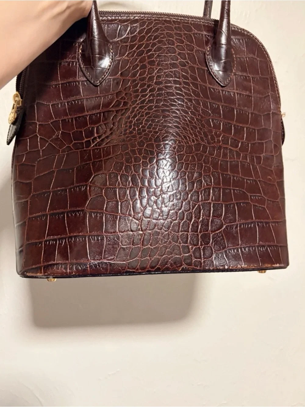 Preview Collection Vintage Brown Croc Embossed Leather Satchel Tote Bag Purse